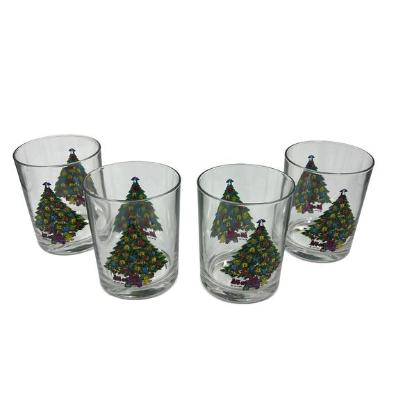 Vintage Christmas Treasure By Carlton Old Fashioned Glasses Set of 4 1980-90's - Picture 1 of 8
